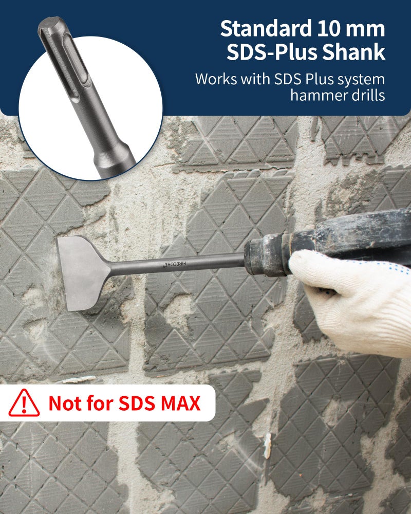 Firecore SDS Plus Chisel 3 Inch Wide by 10 Inch Long, Cranked Bent Tile Removal Chisel Bit for SDS Plus Rotary Hammer Drill, Alloy Steel Shovel for Ceramic Tile Cement Thinset Mortar Vinyl - FS18310 - Image 2